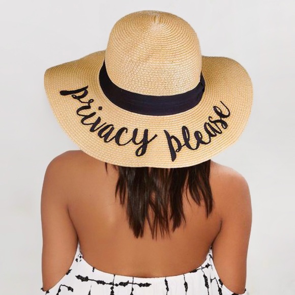 Embroidered Floppy Straw Sun Hat- Privacy Please - Picture 5 of 5
